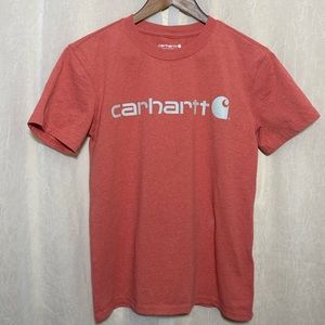 Carhartt woman’s T-shirt coral colored size loose fit xs Carhartt logo in front